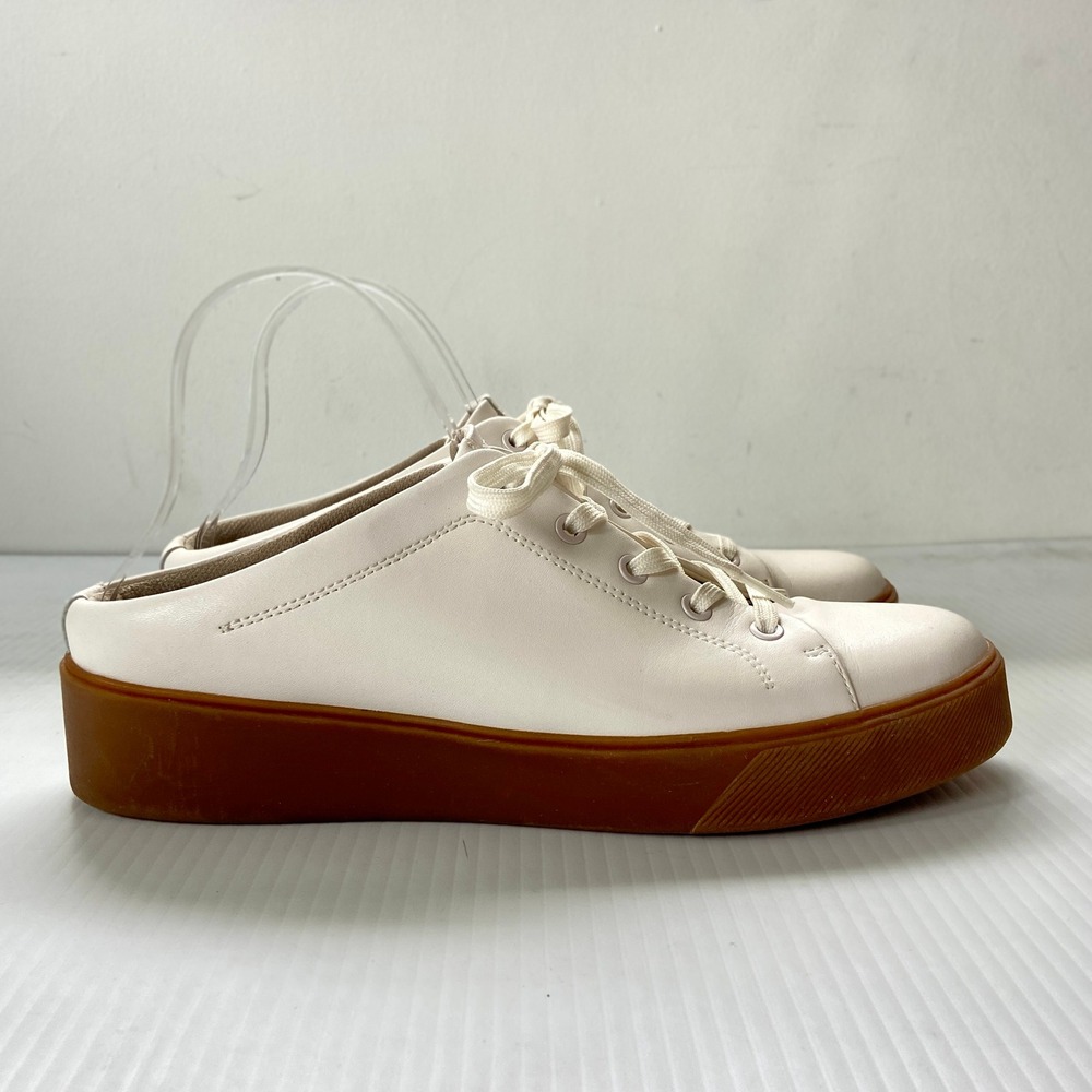 Naturalizer Cream Leather Lace-Up Mule Sneakers with Brown Platform Sole